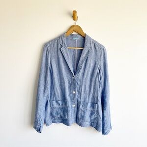 J. McLaughlin Linen Blazer Unstructured Front Pockets Chevron Blue size 8